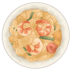 hand drawn illustration of thai food pad thai, southeast asian food illustration, thai food illustration