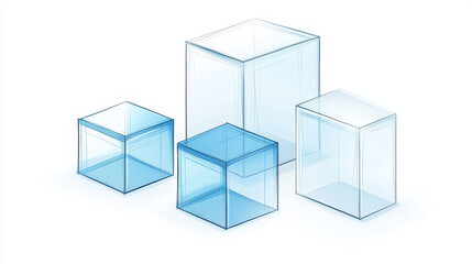 Obraz premium 3D cylinder and cube glass platforms set isolated on white background. Vector realistic illustration of transparent plastic round and square podiums, product presentation stand, pedestal mockups