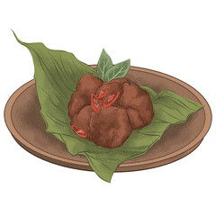 hand drawn illustration of indonesian food beef rendang, southeast asian food illustration, indonesian food illustration