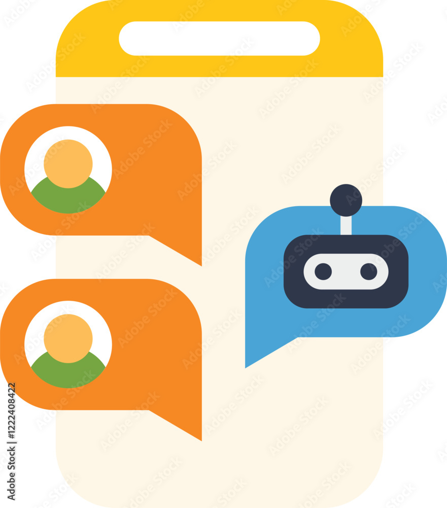 Poster modern smartphone displaying chatbot communicating with customers, providing support and information