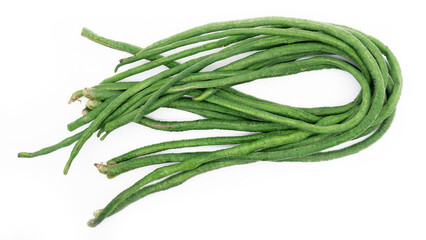 Yardlong bean or kacang panjang, isolated white background. Selective Focus