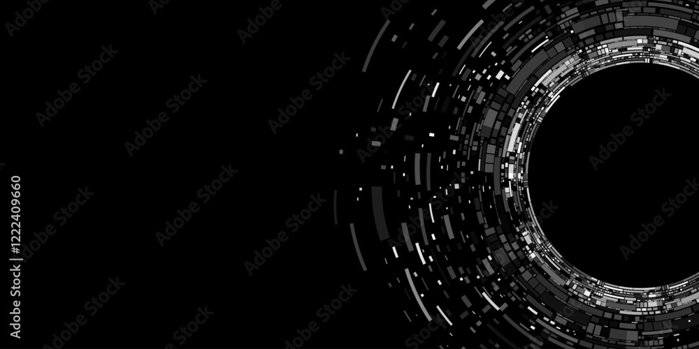 Poster big data visualization into cyberspace. swirling digital circles of web fragments. futuristic backgr