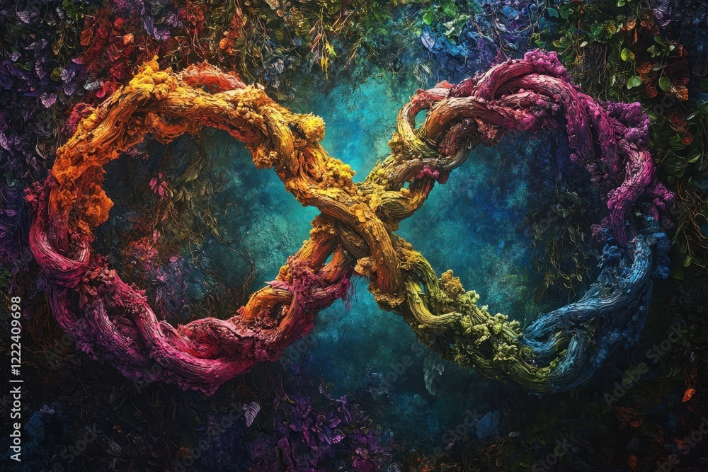Poster the image is a colorful representation of an infinity symbol made of vines