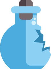 Blue glass bottle is broken, with cracks spreading across the surface