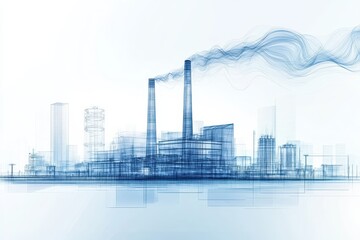 Obraz premium Futuristic Industrial Landscape with Vapor and Geometric Shapes in Blue Tones