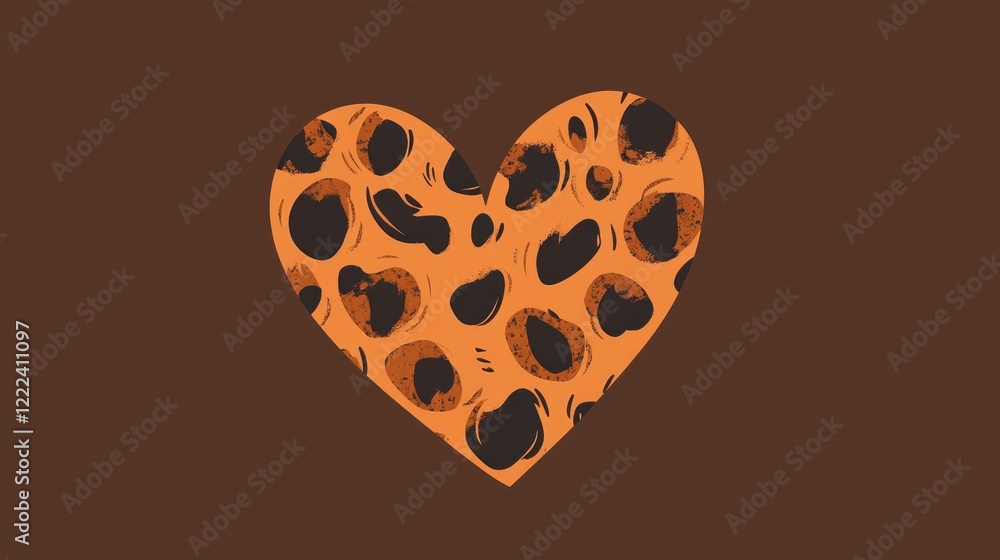 Poster a vibrant heart adorned with a bold leopard-print pattern stands out against a warm brown backdrop. 