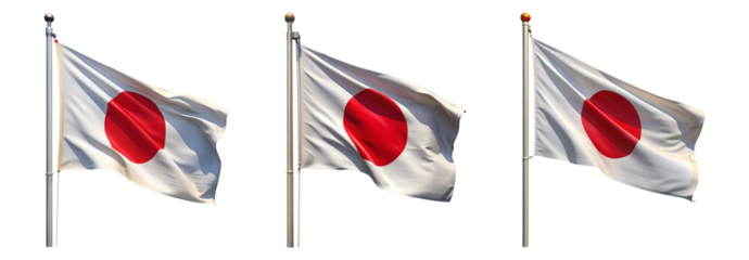 National flag of Japan waving on a flagpole isolated on transparent background