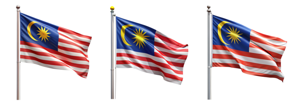 National flag of Malaysia waving on a flagpole isolated on transparent background - Powered by Adobe