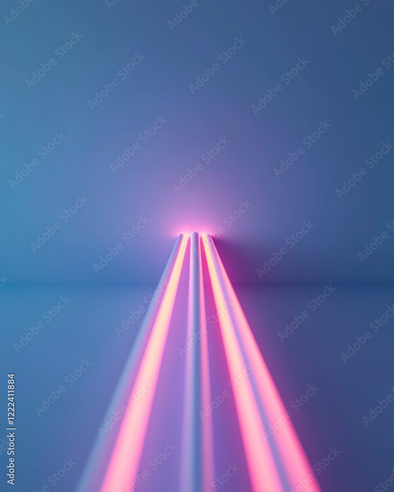 Poster Futuristic Neon Installation Vibrant Vertical Light Streaks in Minimalist Space - AI Data Visualization and Modern Tech Branding for Innovation Fields