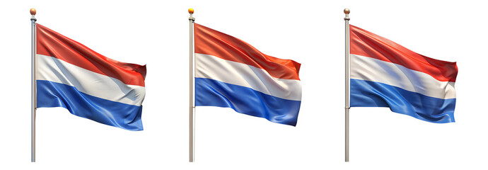 National flag of Netherlands waving on a flagpole isolated on transparent background