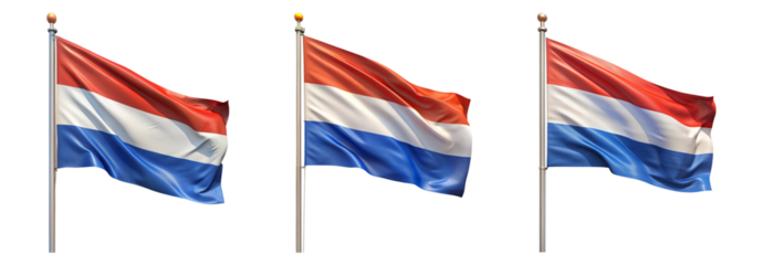 National flag of Netherlands waving on a flagpole isolated on transparent background
