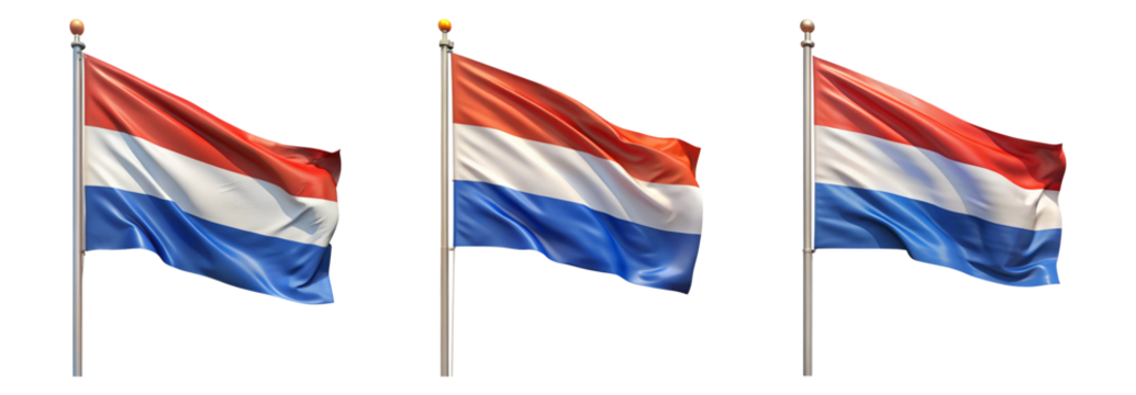 National flag of Netherlands waving on a flagpole isolated on transparent background - Powered by Adobe