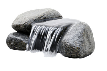 Explore stream idea. A serene waterfall cascading over smooth, rounded stones in a tranquil setting.