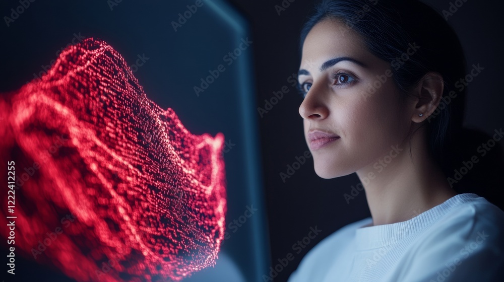 Leinwandbilder Sleek Modern Workspace Indian Female Software Developer on Data Visualization Display - Tech Innovation for Cutting-Edge IT Solutions and Digital Entrepreneurship