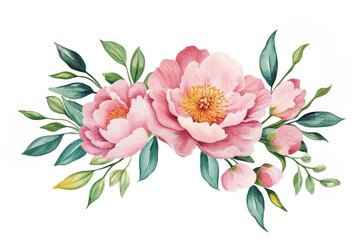 Pink peony flowers peonies floral leaves.