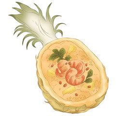 hand drawn illustration of thai food khao pad, southeast asian food illustration, food illustration