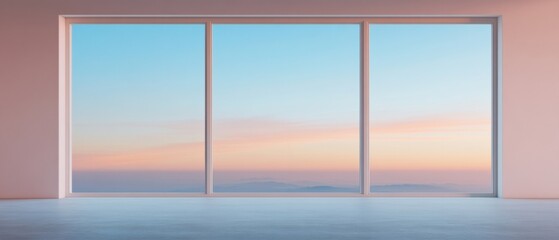 Peaceful Twilight Office View Minimalist Glass Panels with Serene Sky - Enhancing Work-Life Balance and Mindfulness in Modern Corporate Spaces