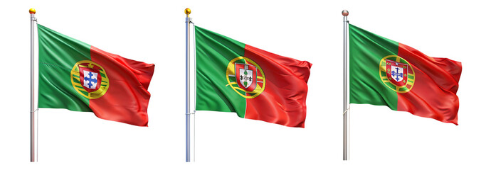 National flag of Portugal waving on a flagpole isolated on transparent background