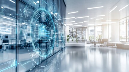 Futuristic Office Interface Displays Data Analytics