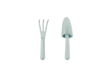 Garden tools with blue grips on a transparent background