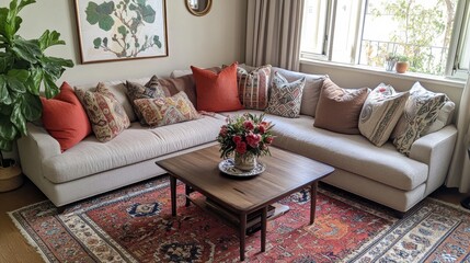 A Cozy Living Room with Vibrant Decor