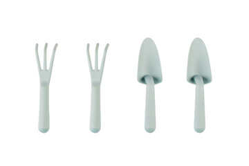 Garden tools with blue grips on a transparent background