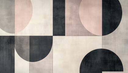 Abstract Geometric Art: Mid-Century Modern Design with Neutral Tones and Circular Shapes