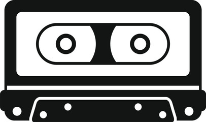 Black and white icon of an audio cassette, symbolizing retro music technology and sound recording