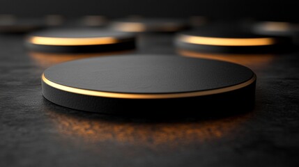 A black and gold object with a circular shape