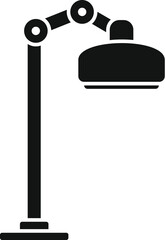 Hair salon dryer blowing hot air, hanging on adjustable stand with circular base, professional equipment for hairdressers