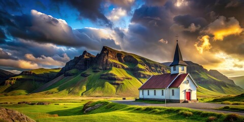 Fototapeta premium Authentic Icelandic church photography; stunning landscapes, candid moments.