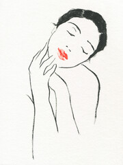 abstract woman portrait. watercolor painting. illustration