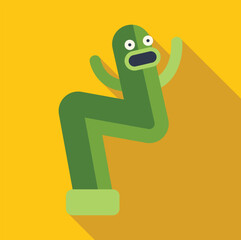 Fototapeta premium Green inflatable wacky waving tube man dancing with a surprised expression on yellow background