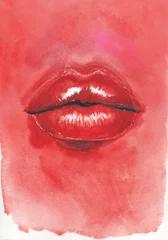 red lips. watercolor painting. illustration © Anna Ismagilova