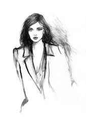 abstract woman portrait. watercolor painting. illustration