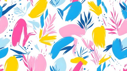 Abstract Tropical Brush Strokes Seamless Pattern