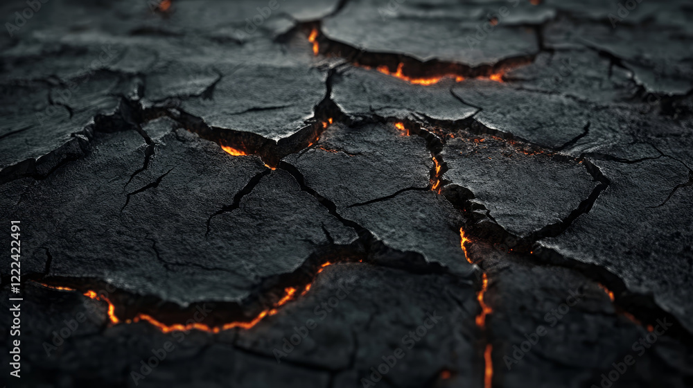 Aufkleber volcano lava crack texture effect in ground vector. broken earth with magma glow top view isolated o