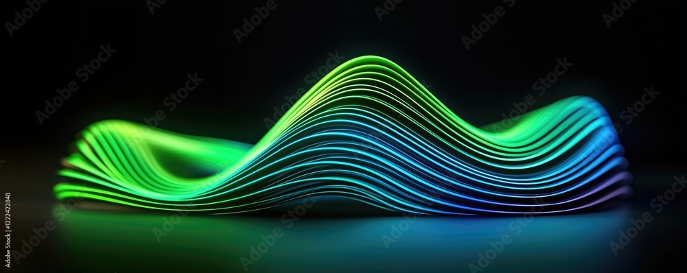 Poster Energy efficiency idea. A vibrant wave of colorful lines creating a mesmerizing visual effect in a dark setting.