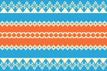 Geometric, seamless,pixel traditional ethnic, thai pattern, fabric pattern for textiles, rugs, wallpaper, clothing, sarong, batik, wrapping, embroidery, print, background, cover, illustration, vector.