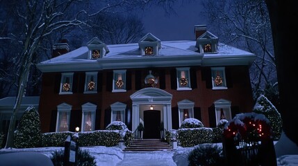 Home Alone House Festive Winter Night Scene
