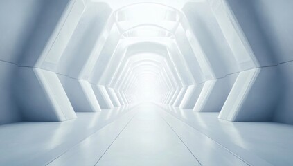 Naklejka premium Futuristic White Corridor: A Journey into Modern Architectural Design