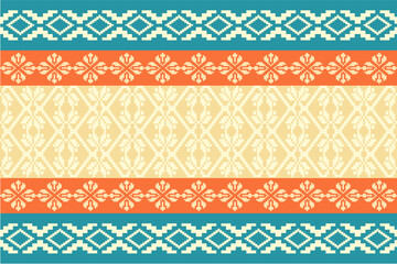 Geometric, seamless,pixel traditional ethnic, thai pattern, fabric pattern for textiles, rugs, wallpaper, clothing, sarong, batik, wrapping, embroidery, print, background, cover, illustration, vector.