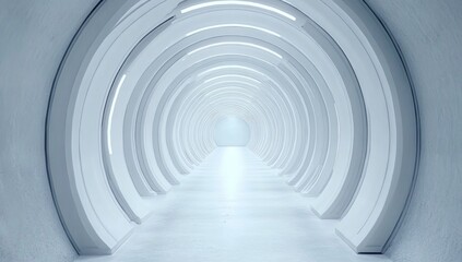 Obraz premium Futuristic White Tunnel: A journey into a bright, clean, and technologically advanced architectural space.