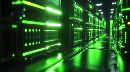 Fototapeta premium Glowing green power neon futuristic energy storage, high capacity rechargeable lithium ion battery