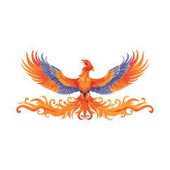 A phoenix rising from flames, with intricate feather patterns.