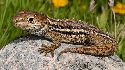 Fototapeta premium Stunning Detailed Lizard on Rock, Reptile Closeup, Wildlife Photography