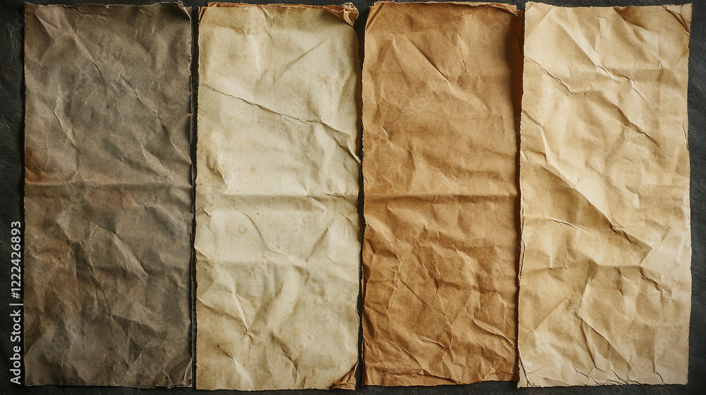 Poster paper sheets with wrinkles. realistic vector illustration set of empty white and lined pages with cr