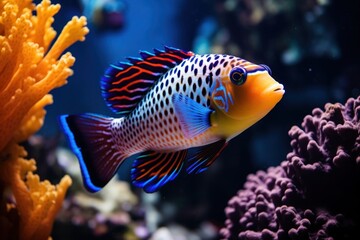 Obraz premium Spotted tropical fish aquarium outdoors swimming.