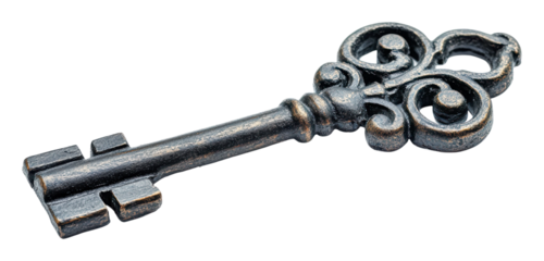 PNG Intricate old decorative key on display