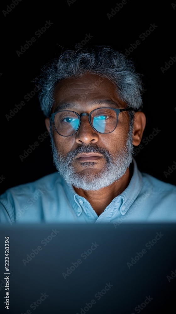 Aufkleber modern e-governance interface mature indian professional in minimalist setting - digital documentati